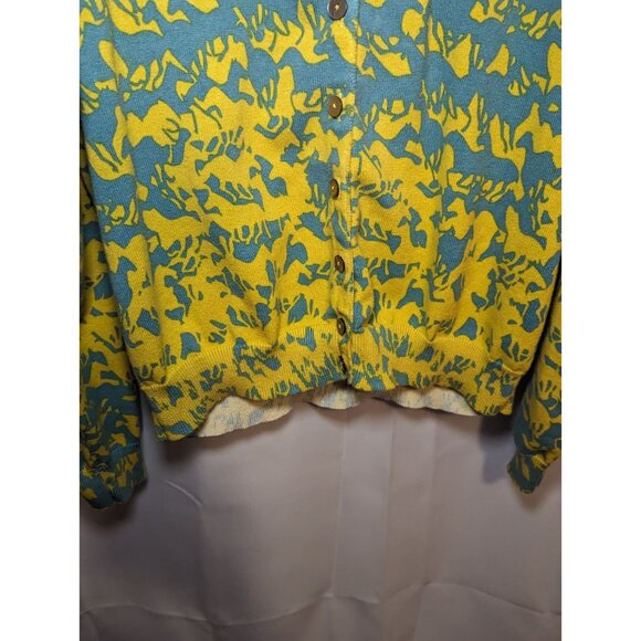 Sundance Free Spirit Horse Print Cardigan Yellow Blue Size Medium Cotton Button - Picture 7 of 10
